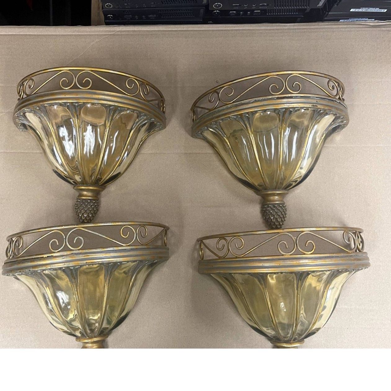 4 Vintage Wall Shelves from Home Interiors, Gold Metal and Glass Wall Decor
