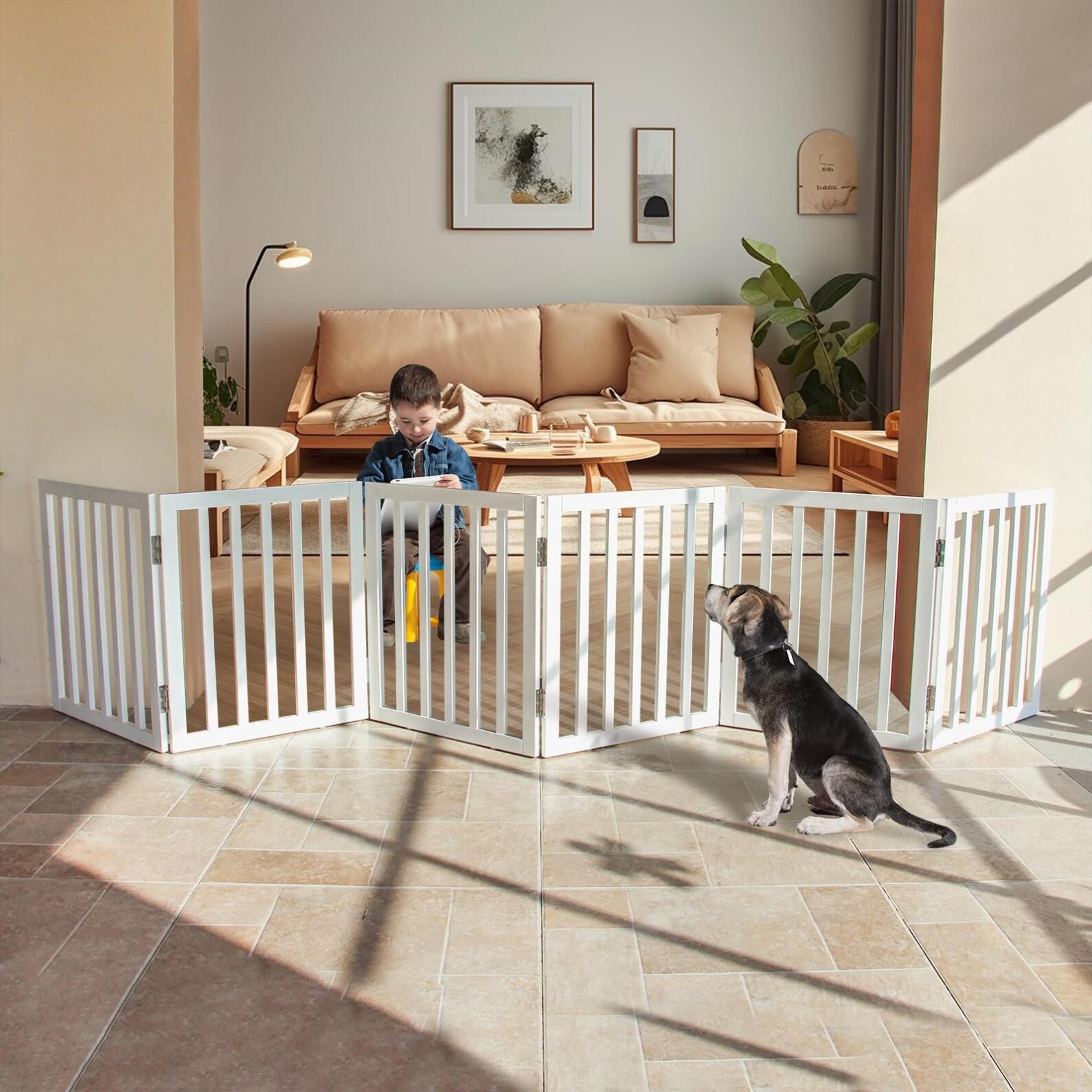 ZJSF Freestanding Indoor Dog Gate for House Foldable