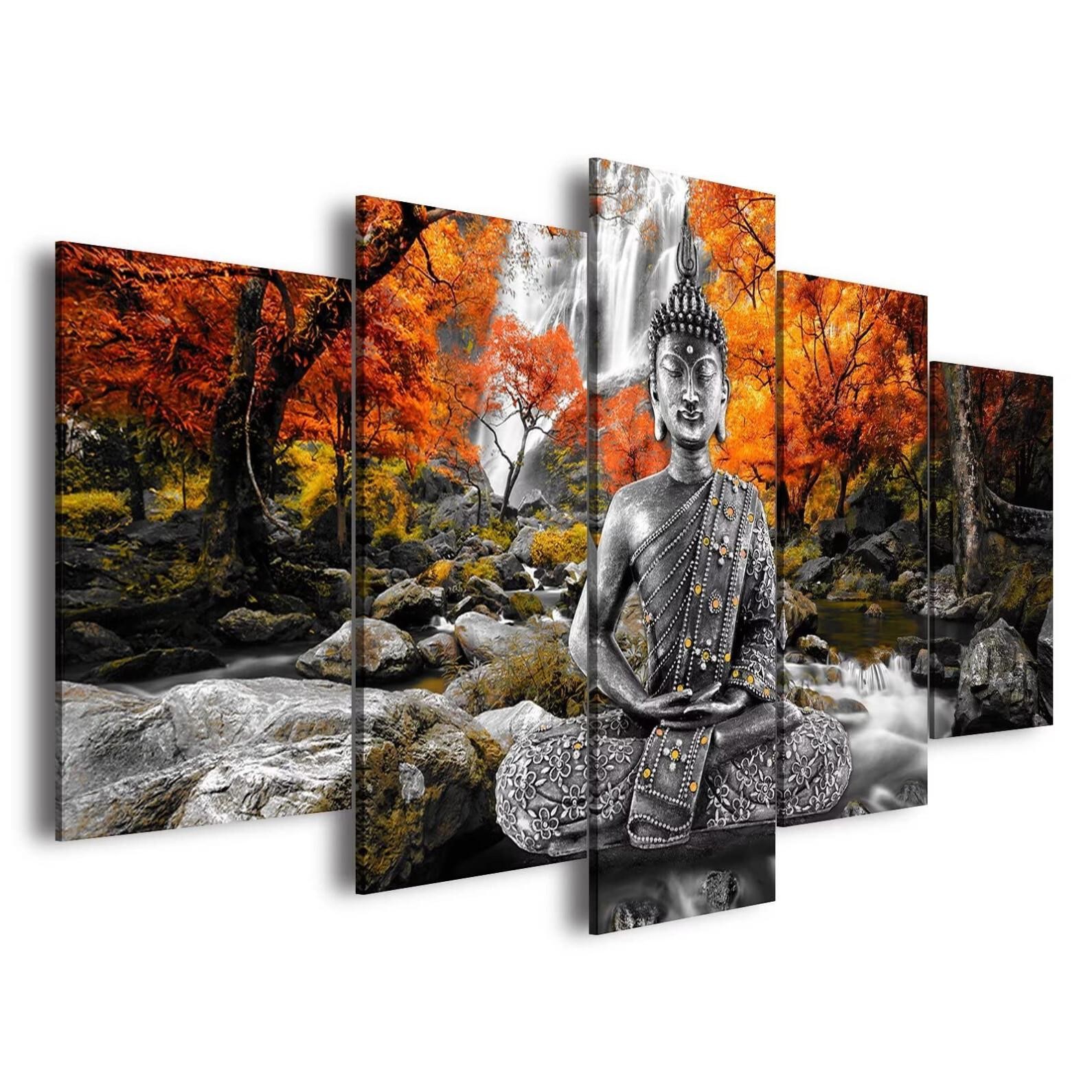 AWLXPHY Decor Buddha Waterfall Wall Art Canvas Pai