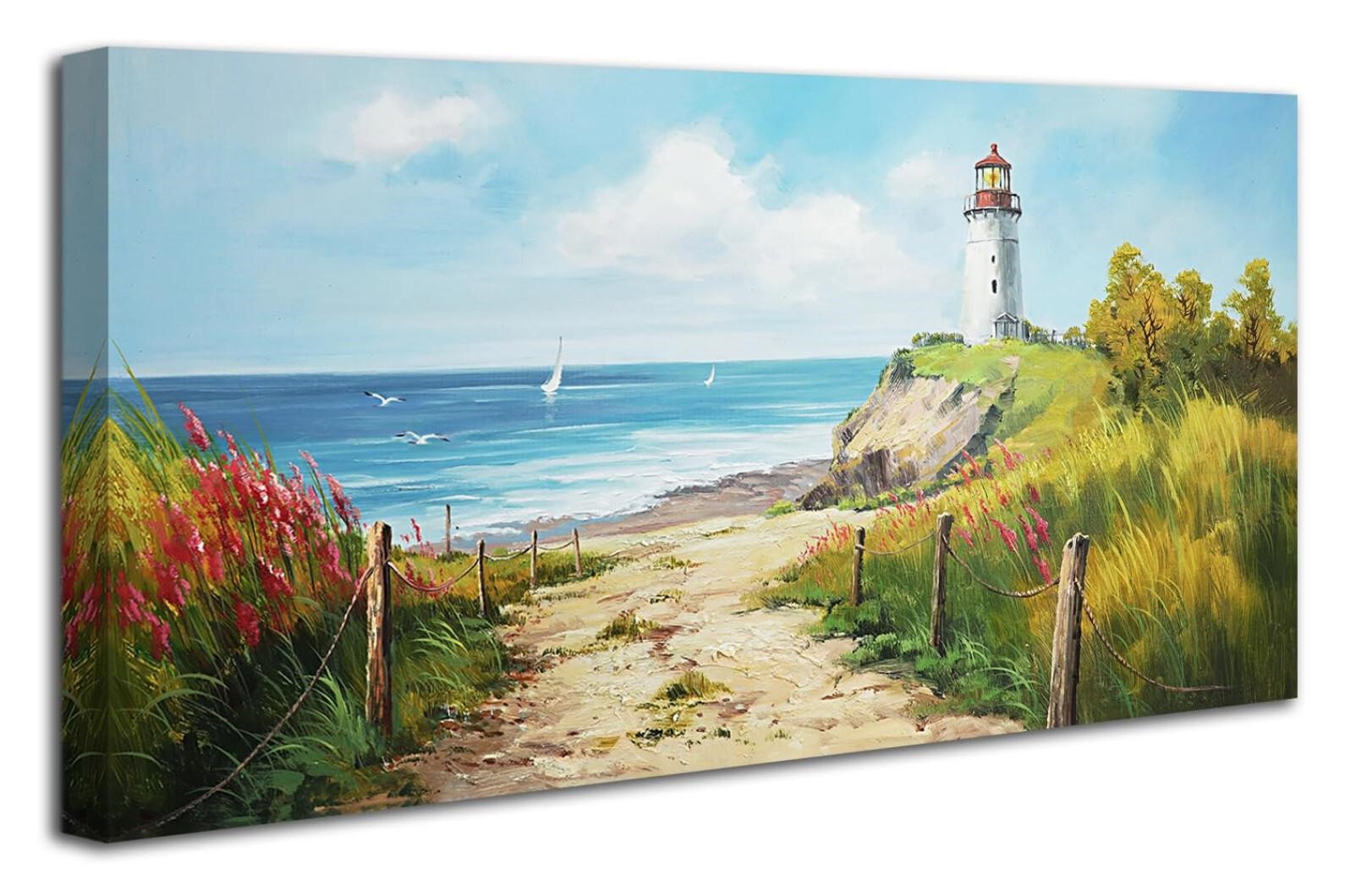 Acocifi Seascape Canvas Wall Art Coastal Lighthous