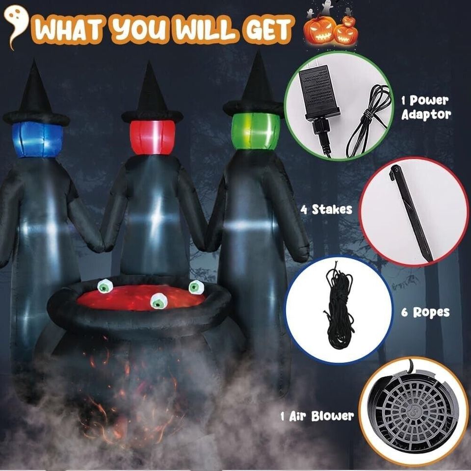 8.2FT Halloween Decorations Inflatable Witch 3 Spooky Inflatable Faceless Witch