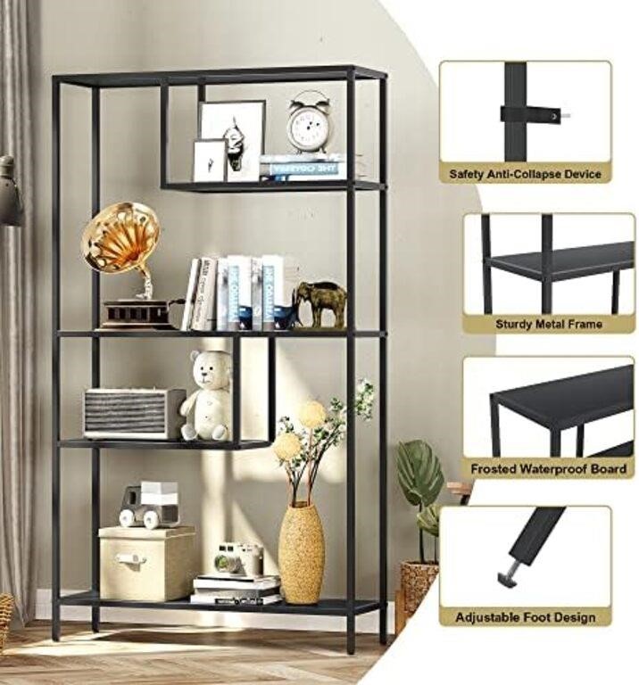 HOME BI Bookshelf,4 Tier Metal Frame Bookcase, Ta