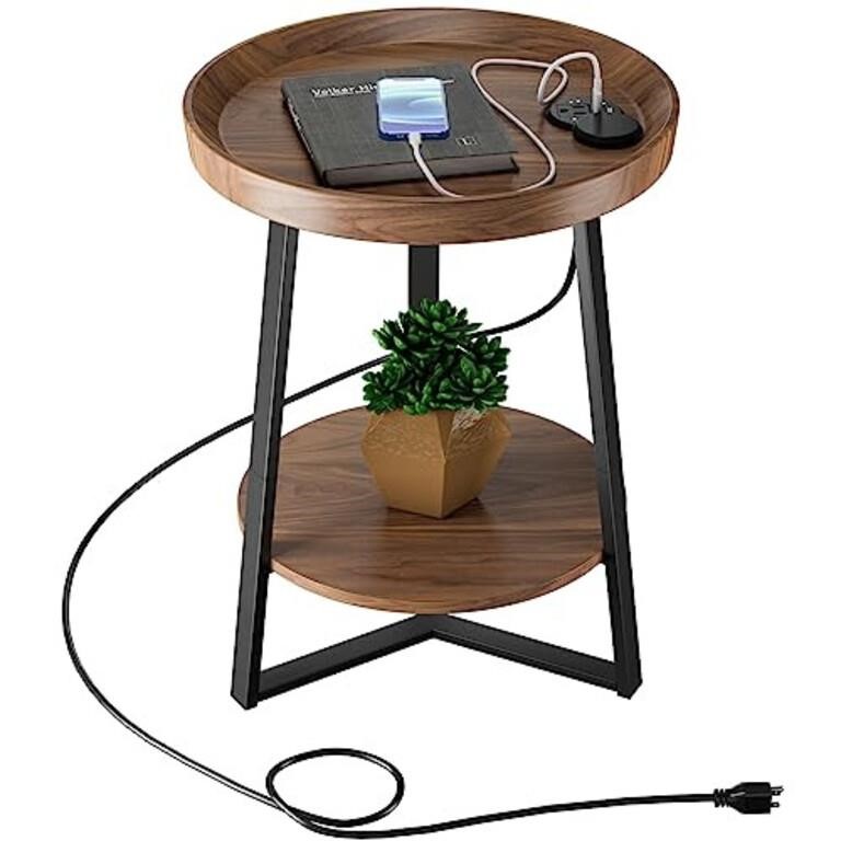 Gadroad Round End Table with Charging Station, US