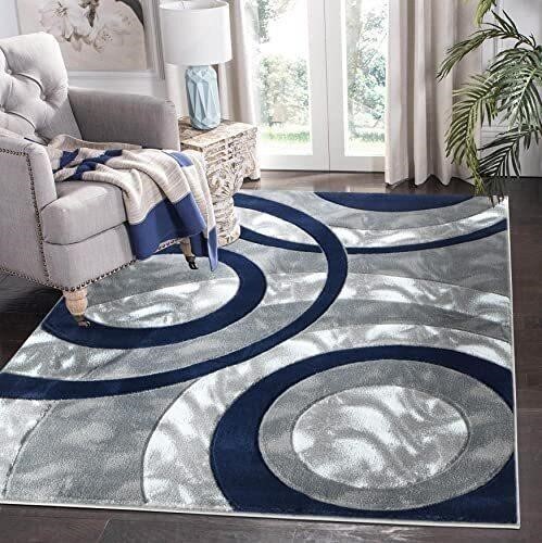 GLORY RUGS Area Rug Modern 8x10 Navy Circles