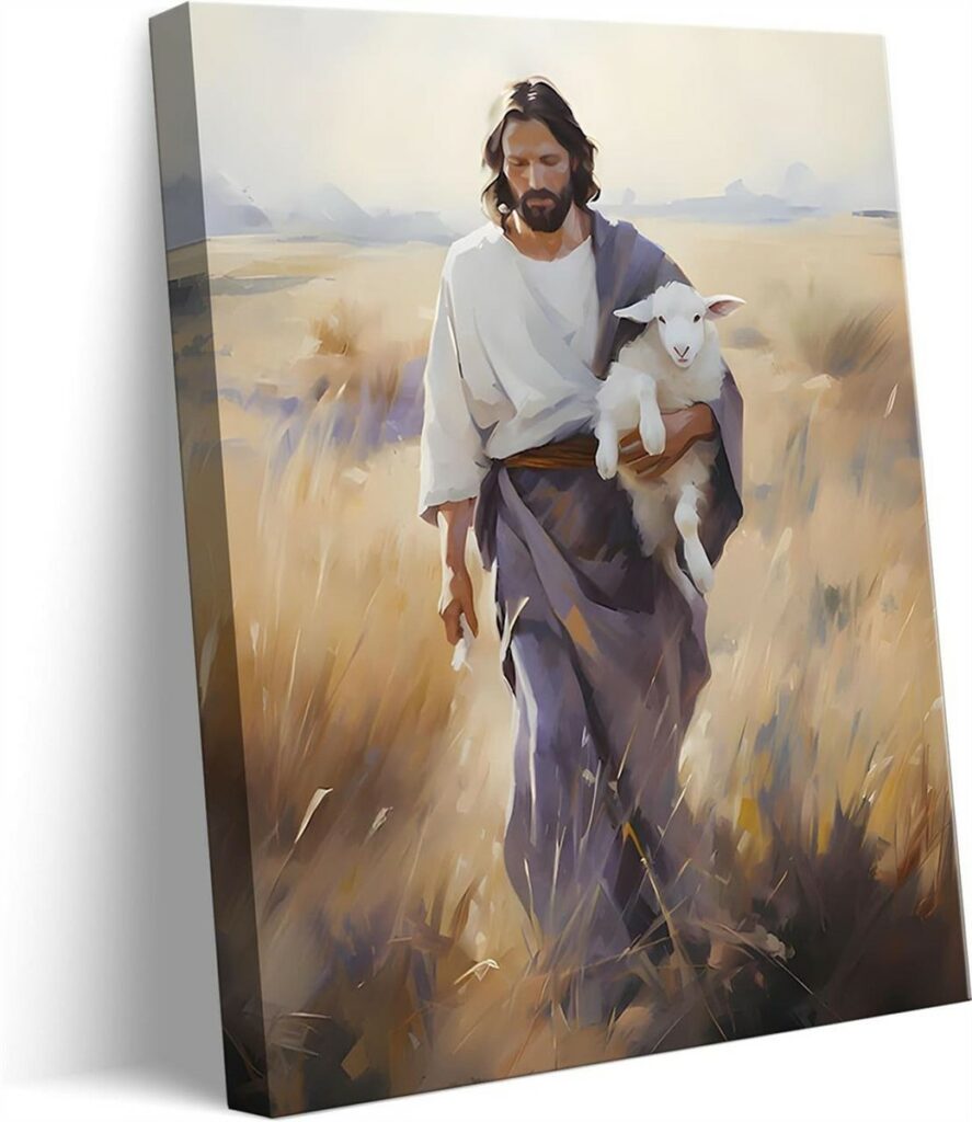 Framed Jesus and Lamb Canvas Wall Art Jesus Chris