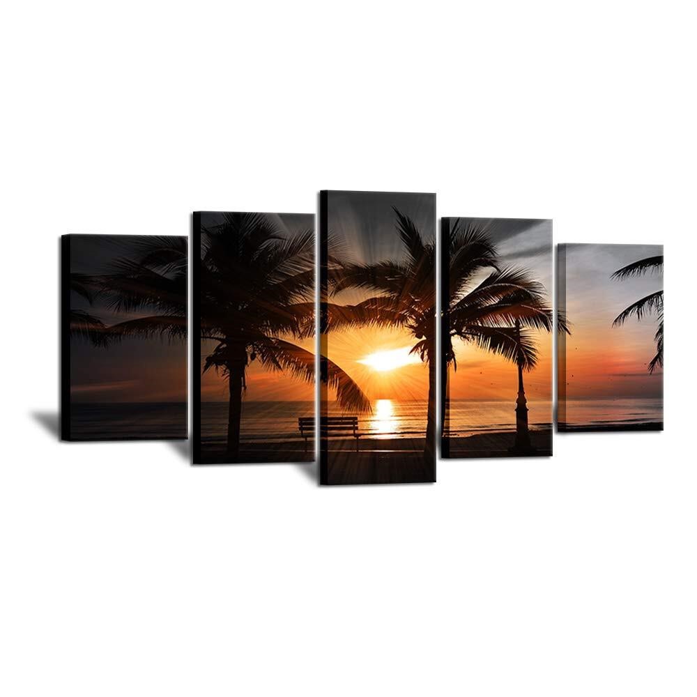 SkenoArt 5 Piece Black and White Hawaii Beach Can